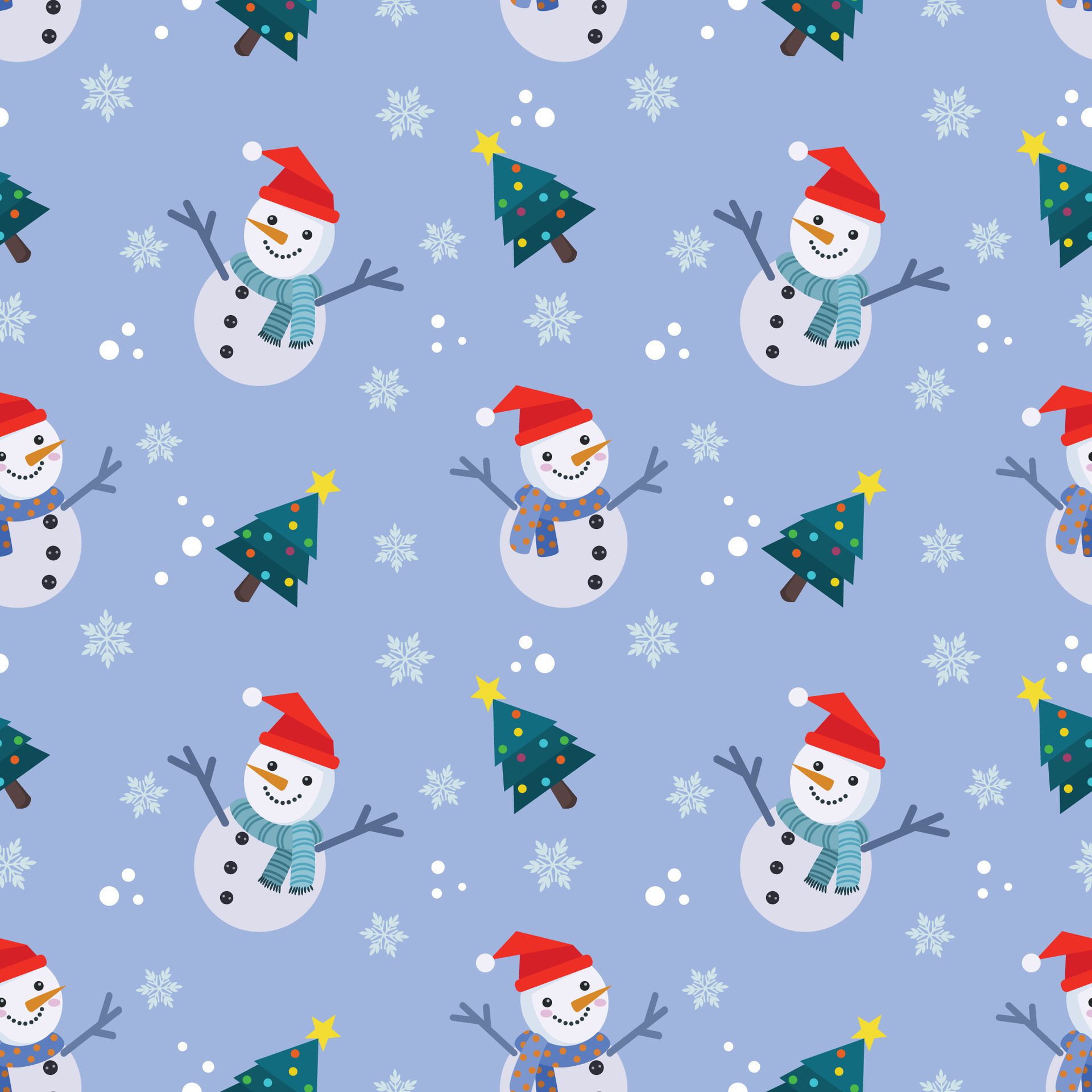 Cute snowman and Christmas tree in winter seamless pattern. Free Vector