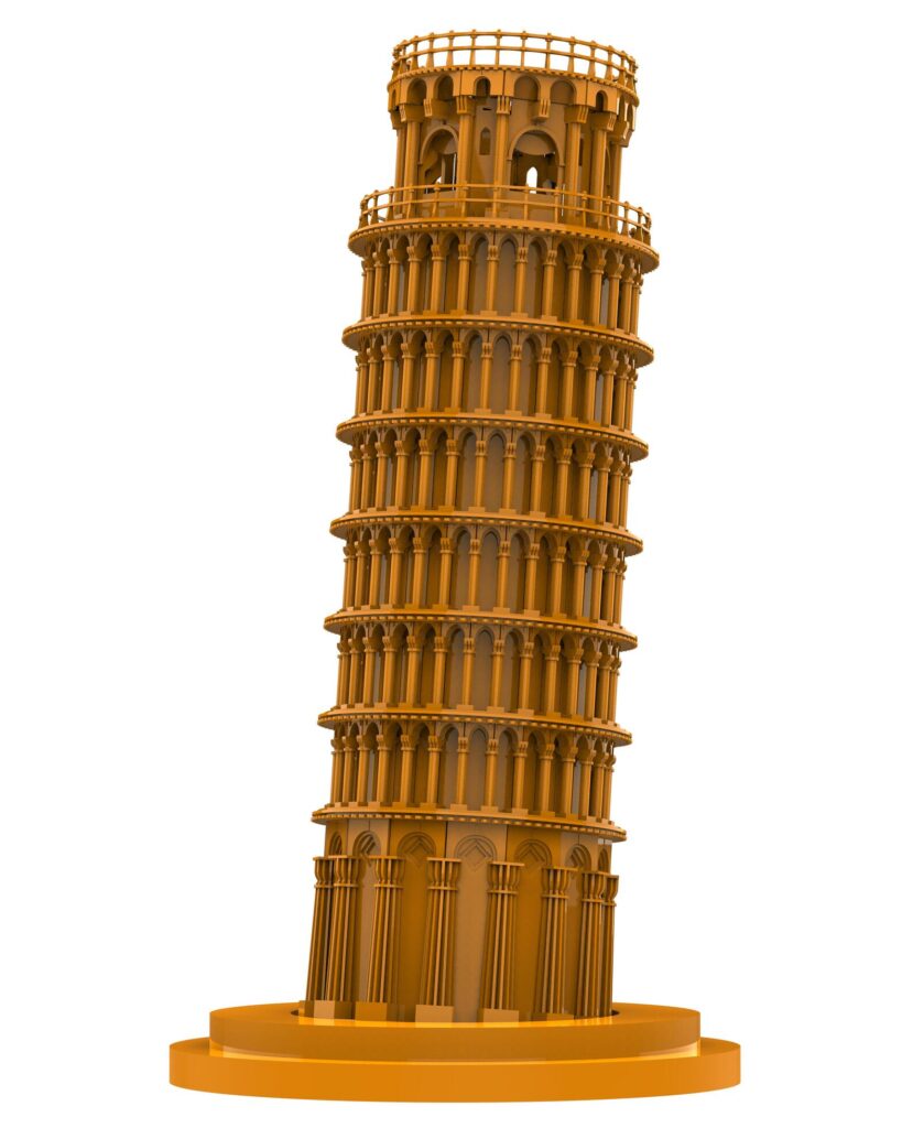 Leaning Tower of Pisa close-up scene isolated on background. Ideal for large publications or printing. 3d rendering – illustration Stock Free