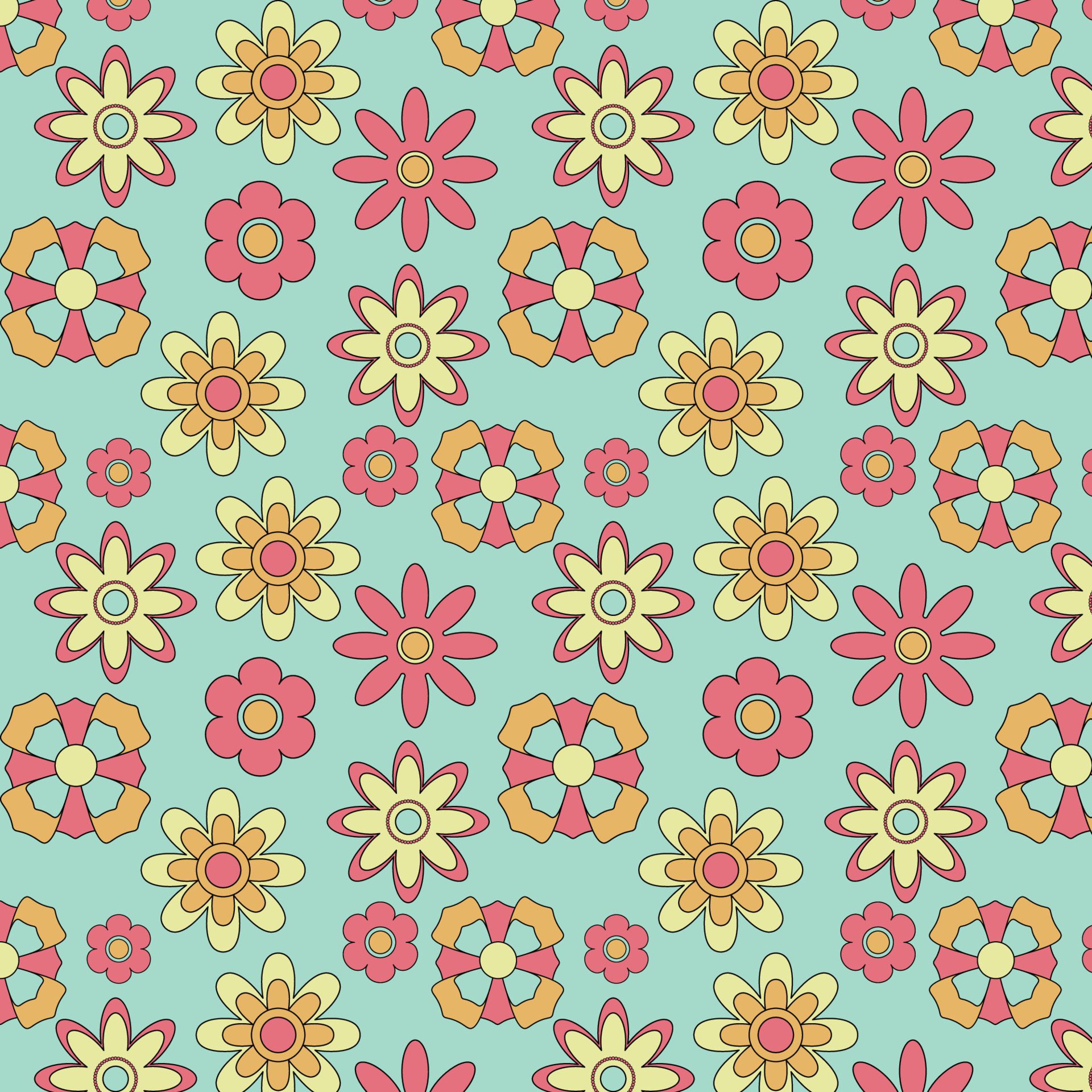 Abstract seamless groovy flower background. Free Vector