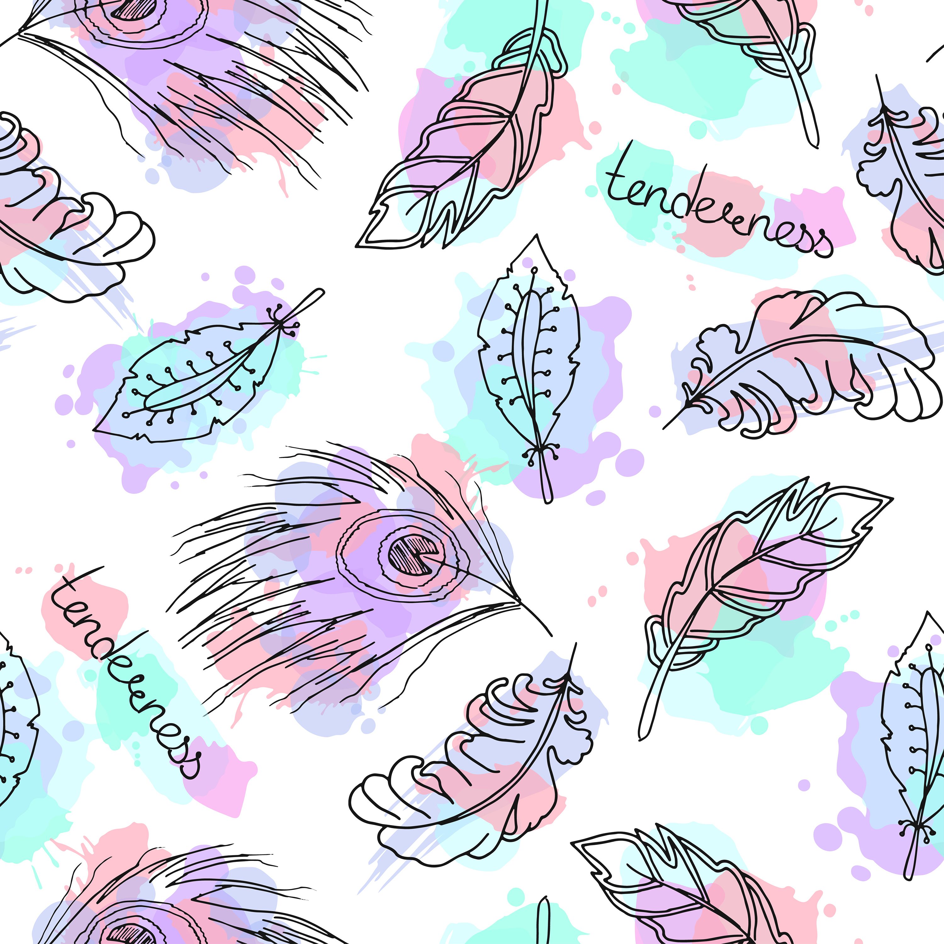 Hand drawn feathers seamless pattern. Free Vector