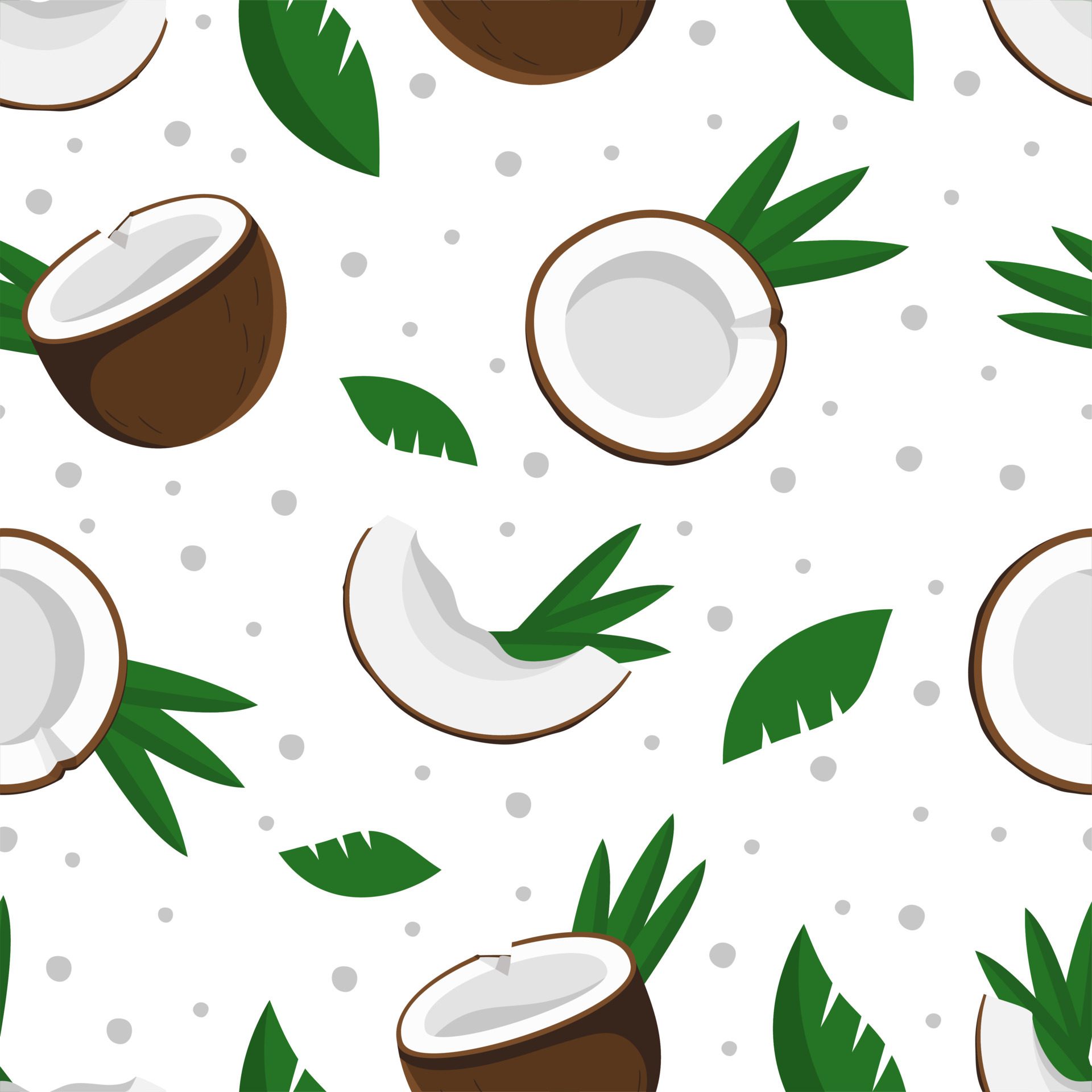 Seamless pattern coconut with tropical green leaves Vector illustration isolated on white background Free Vector and Free SVG