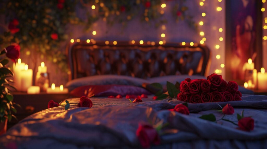 Fairy Tale Romance with Roses and Soft Candle Glow Free Photo