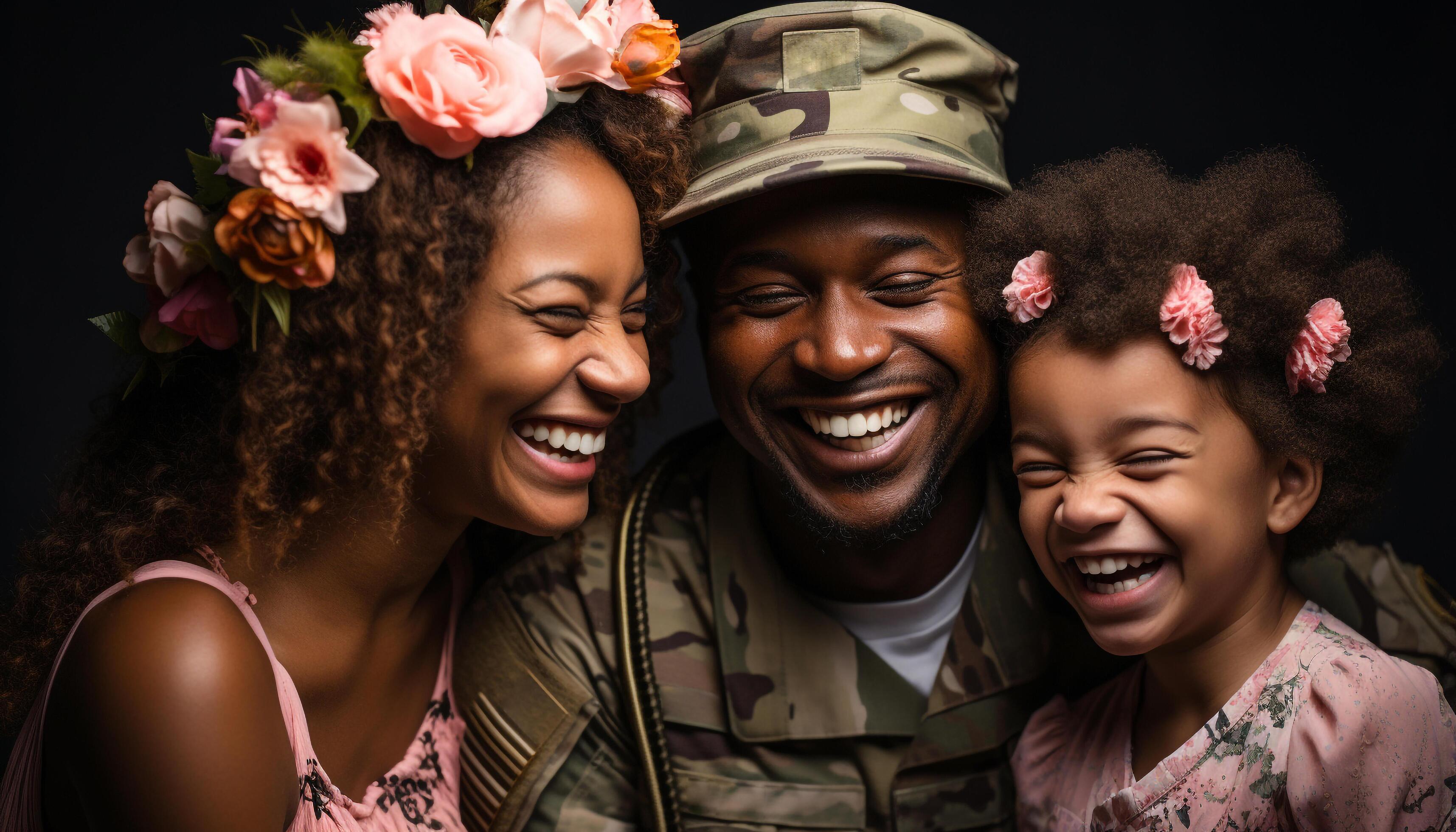 AI generated A happy family bonding outdoors, smiling and looking at camera generated by AI Stock Free