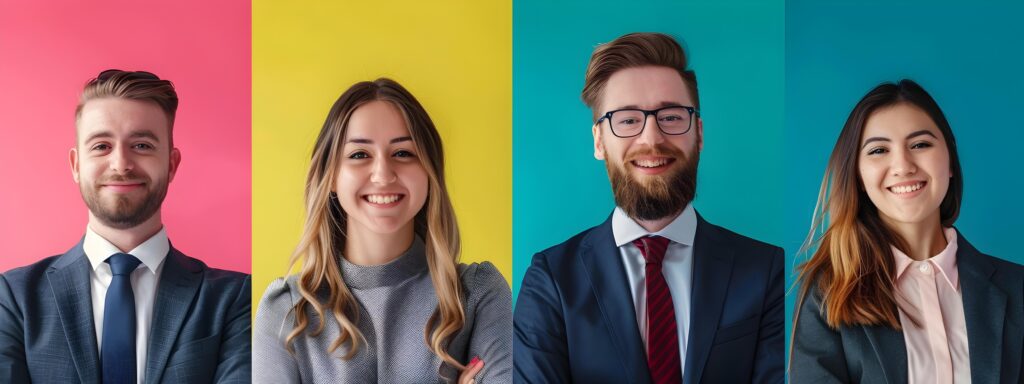 Portrait of Confident and Successful Young Business Managers Working Together in a Colorful Office Setting Stock Free