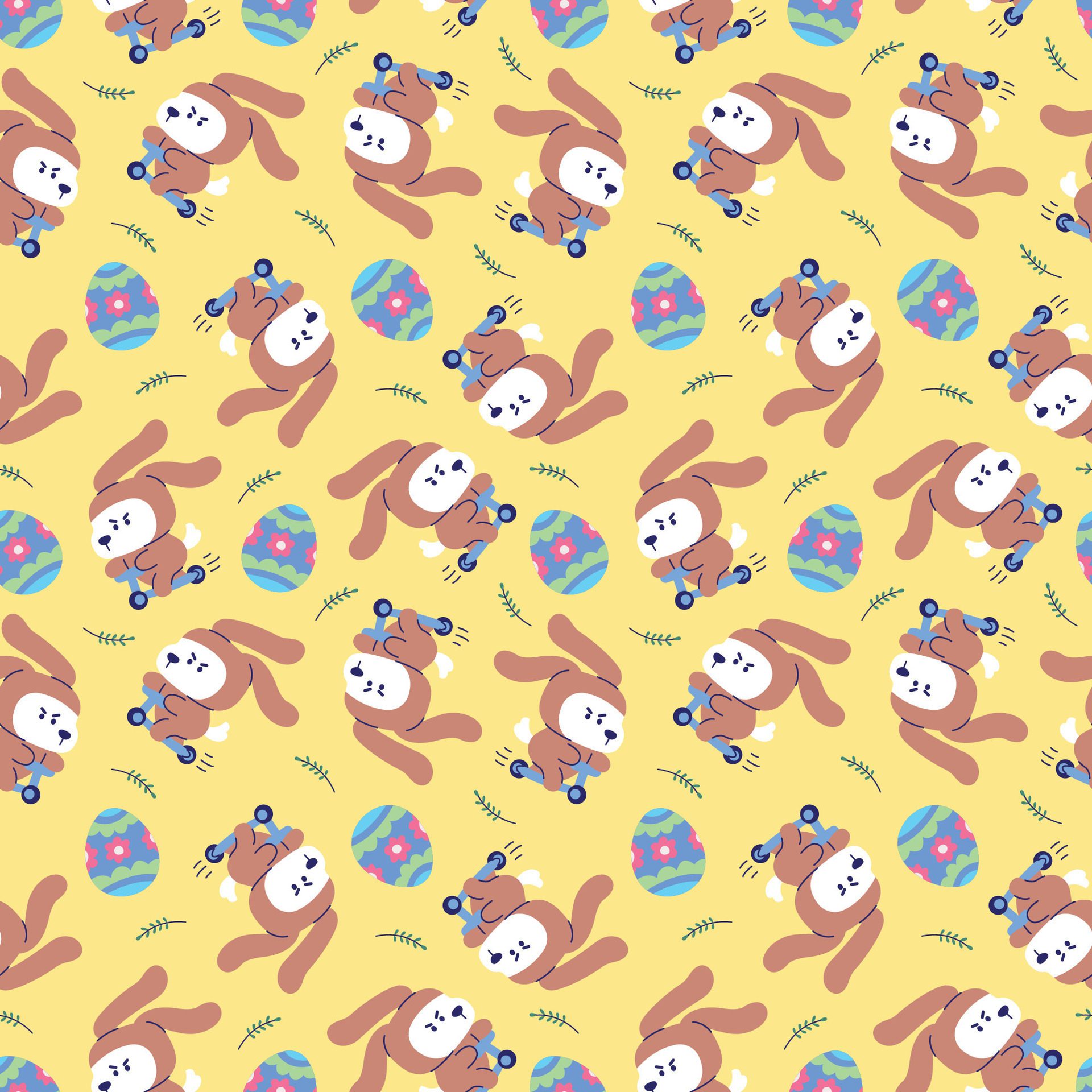 CUTE DOG WITH BUNNY COSTUME AND EASTER EGG SEAMLESS PATTERN Free Vector