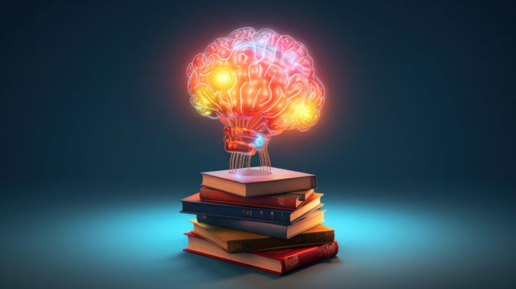 Stack of books with brain. Education concept. Illustration Stock Free