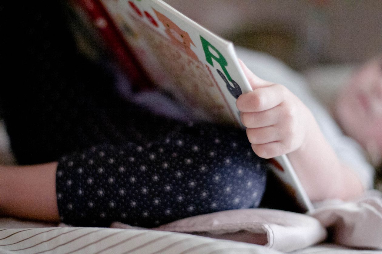 Public Domain- Little Girl Reading Book Bedtime Nap Stock Free