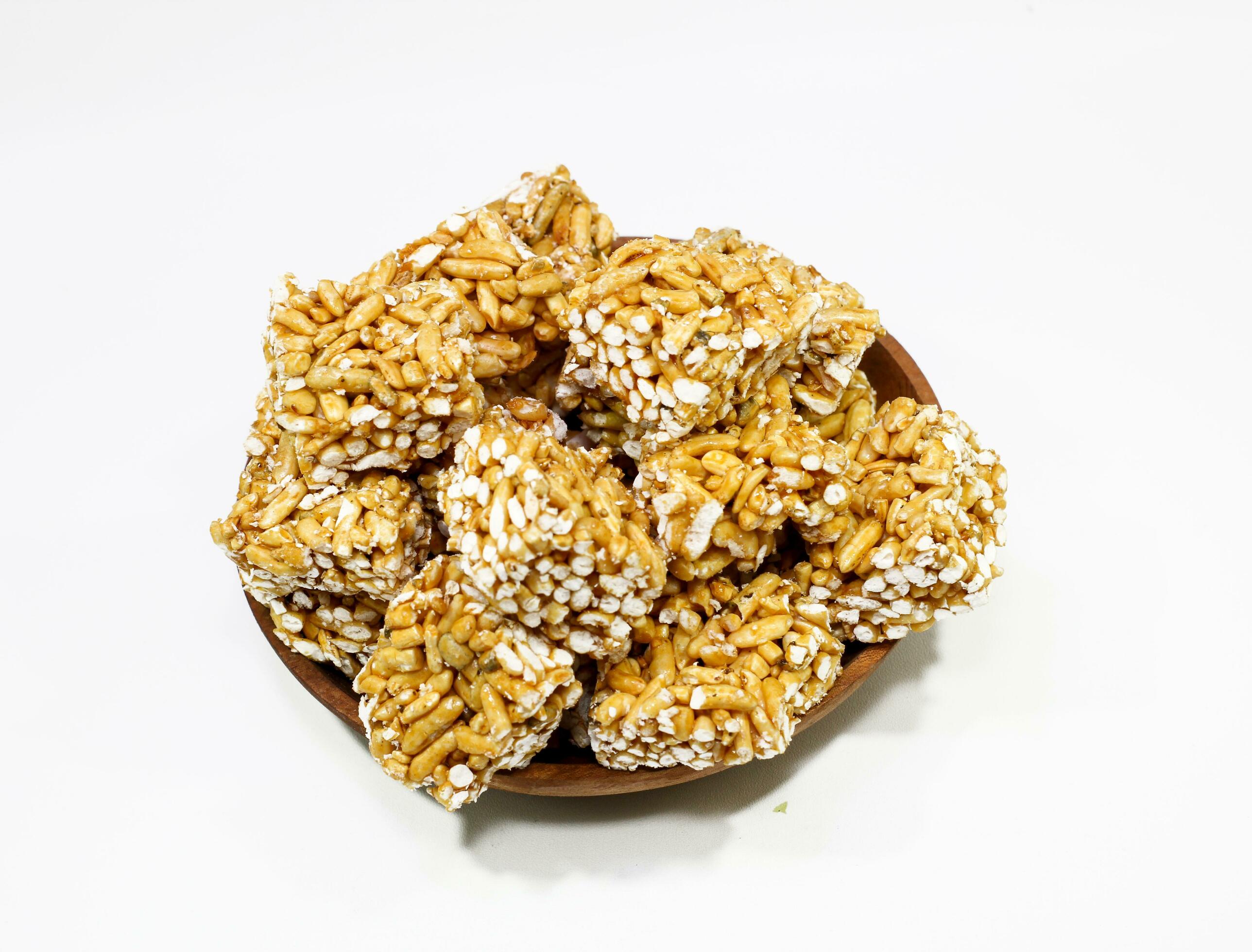 Rice popcorn or brondong, a traditional Indonesian food made from rice coated with sweet brown sugar Stock Free