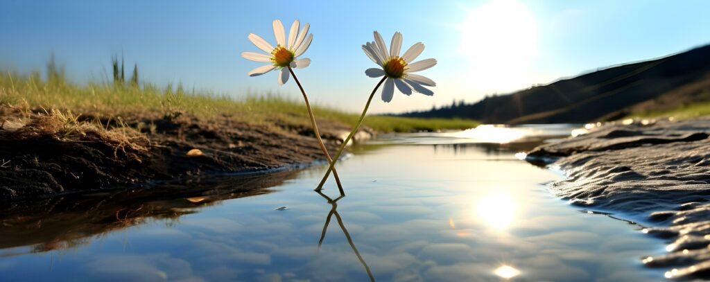 Alone wild flower among grass in sunlight Stock Free