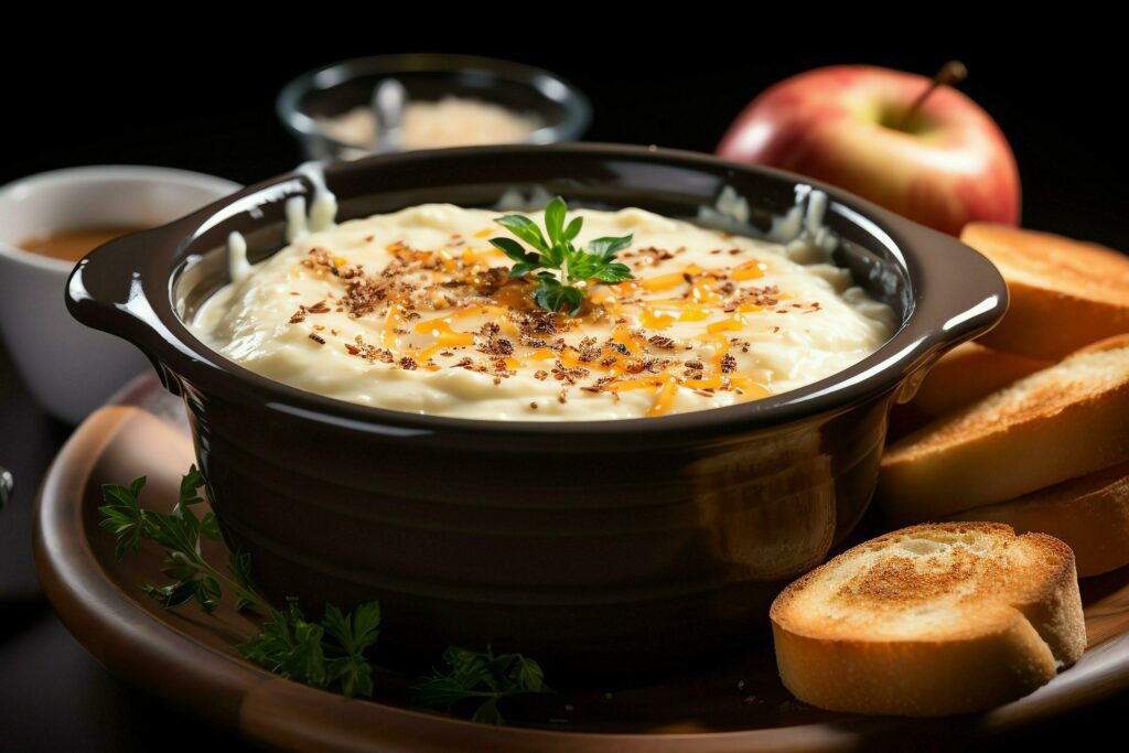 A delicious apple soup food in a bowl. Winter food and healthy protein soup meal concept by AI Generated Stock Free