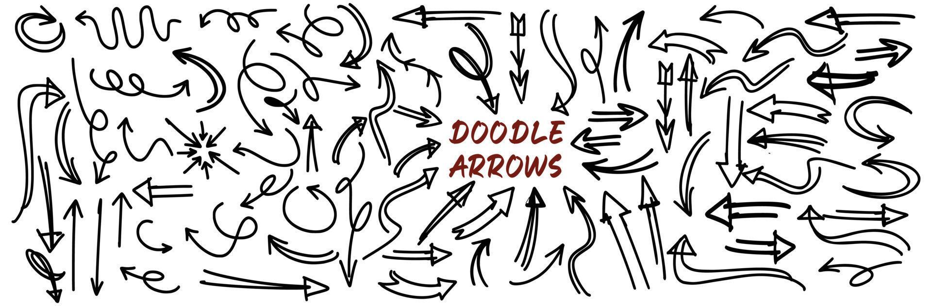 Set of Hand drawn vector arrows doodle on white background.design element vector illustration Stock Free