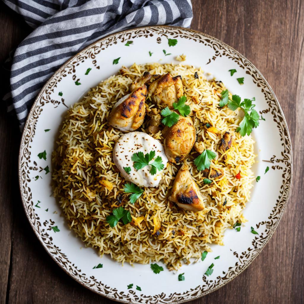 Plate of chicken biryani by @ai_generated