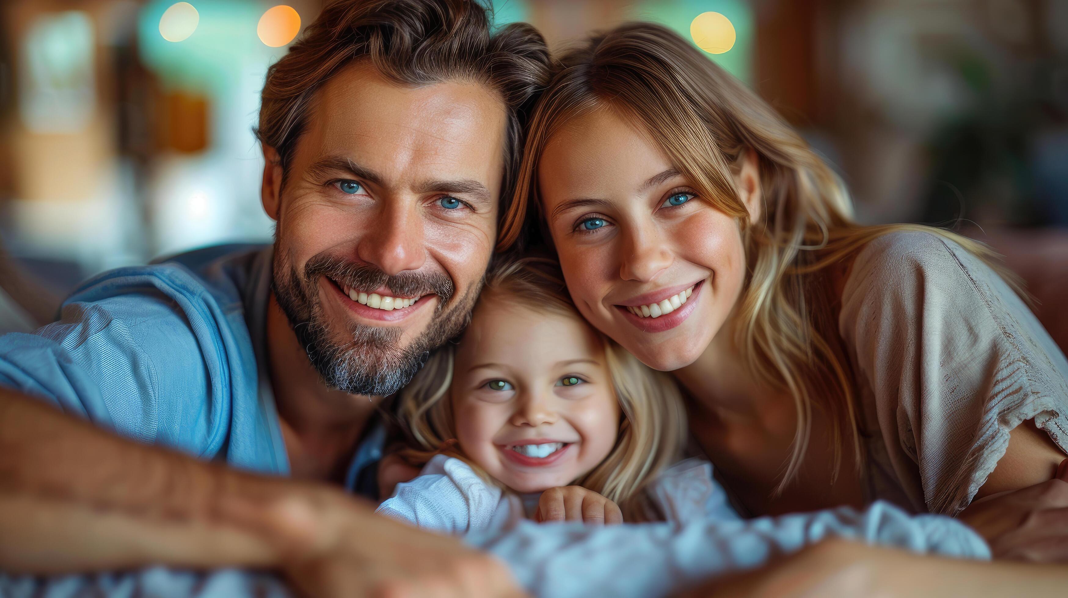 Young beautiful happy family relaxing at home Stock Free