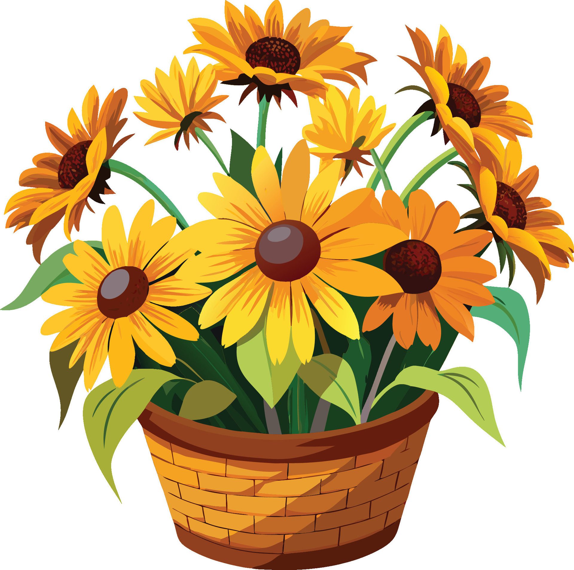 Vibrant watercolor Black-Eyed Susan blooms with golden petals. AI-generated. Free Vector