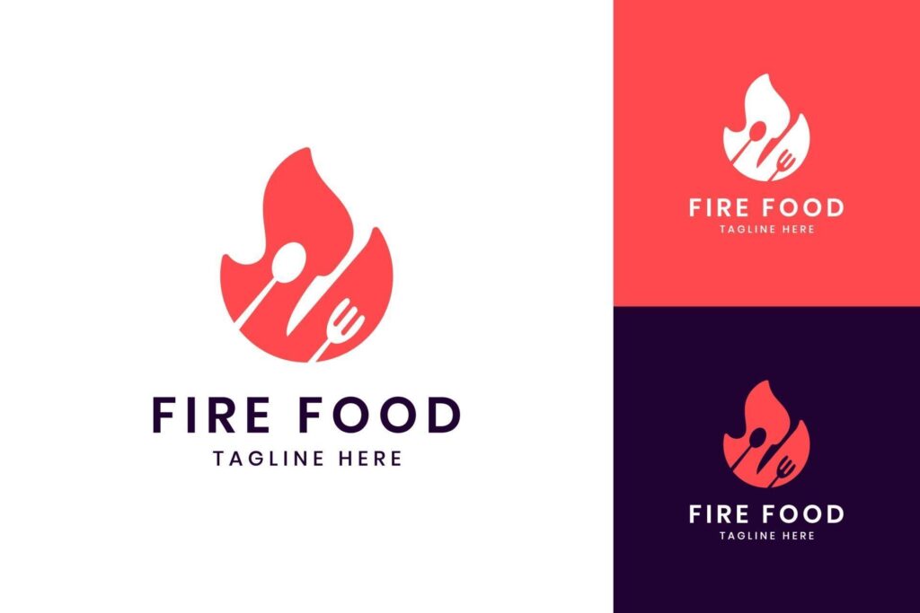 fire food negative space logo design Stock Free