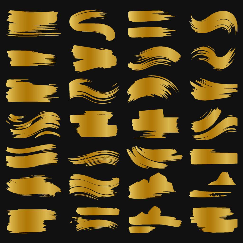 Collection of golden paint strokes to make a background for your design, golden hot foil, gold leaf Free Vector