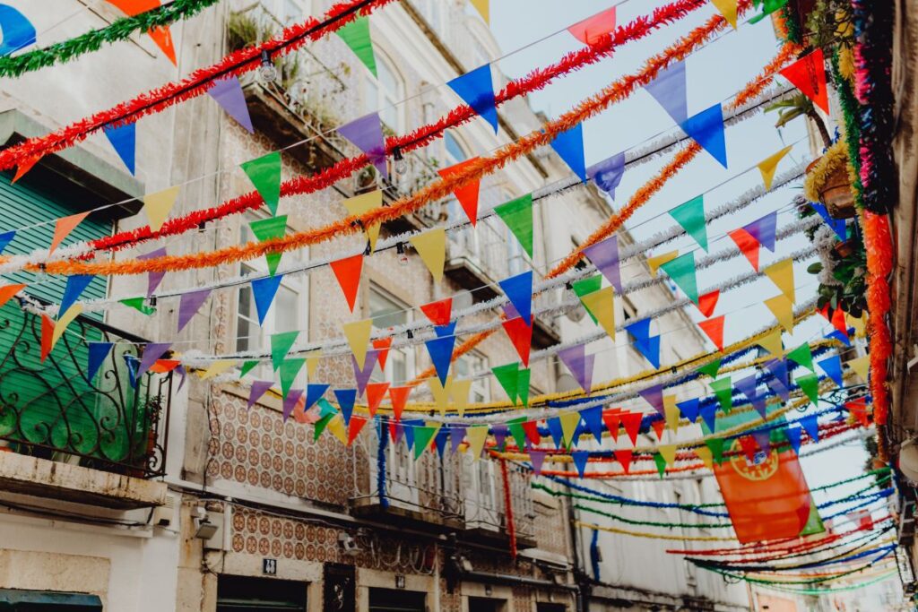 Streets decorated for the Saint Anthony Feast in Lisbon, Portugal Stock Free