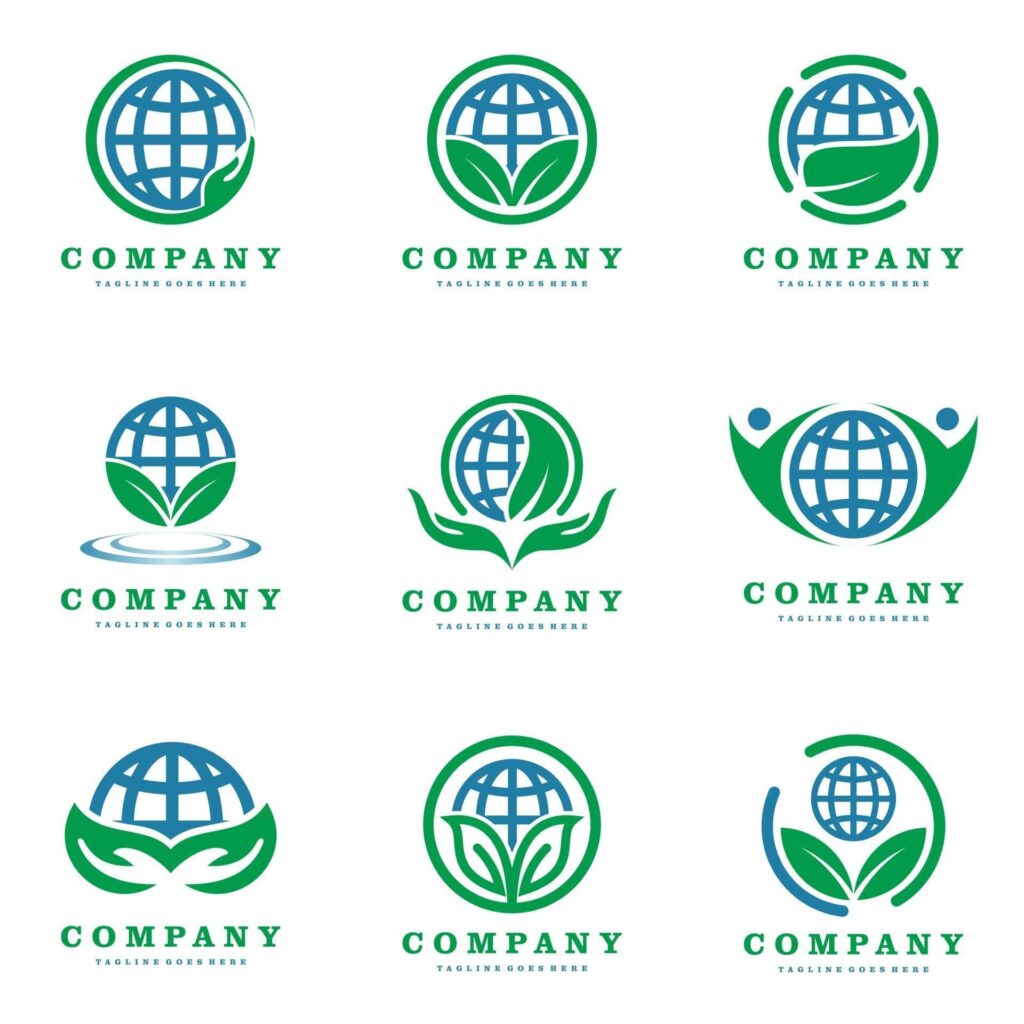 Green leaf and globe logo set vector icon illustration design Stock Free