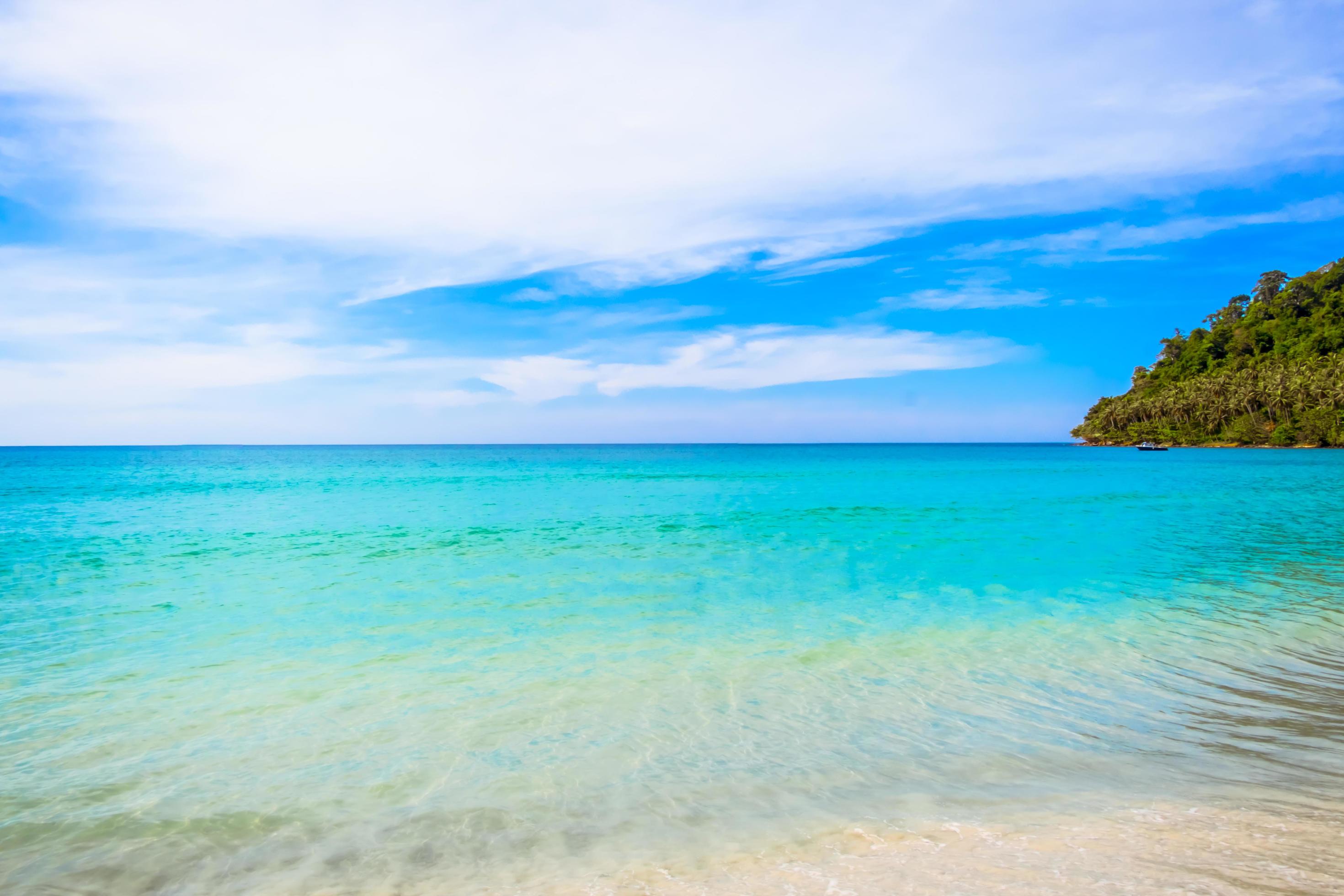 Beautiful tropical beach as summer seascape with blue sky for travel in holiday relax time,on nature background at koh kood Thailand Stock Free