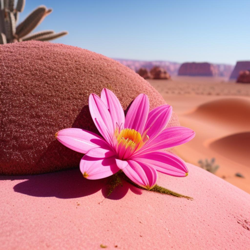 Pink flower in desert by @ai_generated