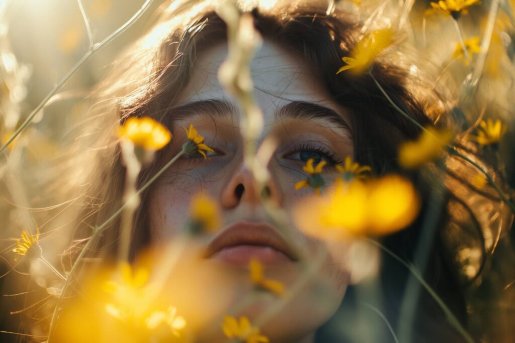 Portrait of a Young Girl in Meadow Flowers Stock Free