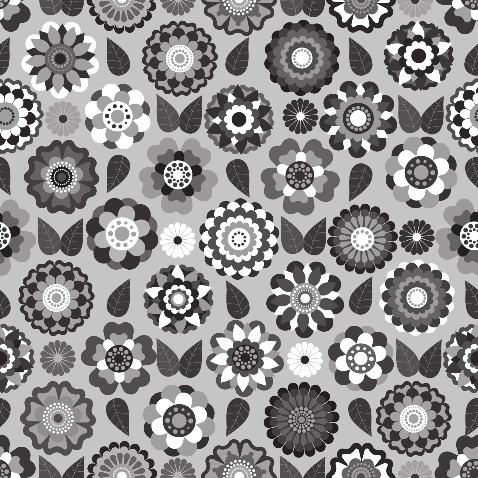 Black and white grayscale blooming flower springtime pattern Free Vector