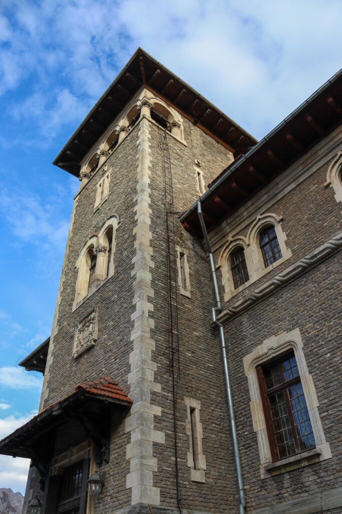 
									The second entrance to the Cantacuzino Castle is captured from a wide angle Stock Free