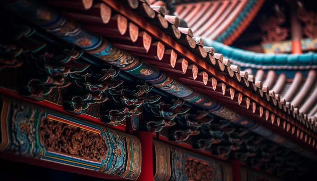 Ancient pagoda roofs in Beijing showcase Chinese culture and tradition generated by AI Stock Free