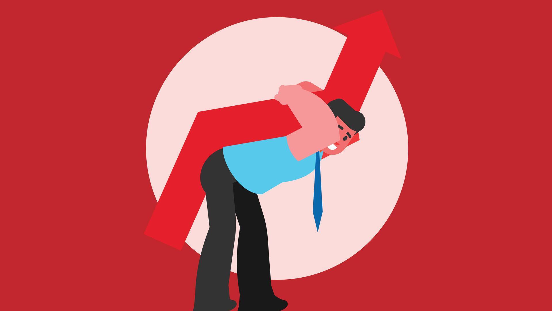 business man doesn’t want to lose in stock market, holding the red stock arrow flat design Stock Free