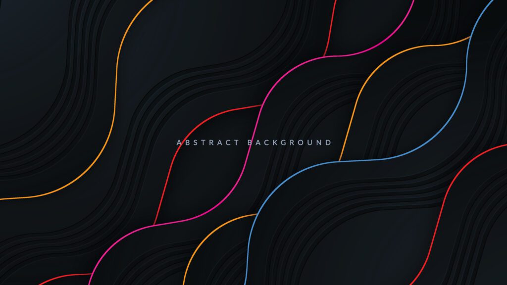 Black abstract wavy background with colorful light decoration Free Vector