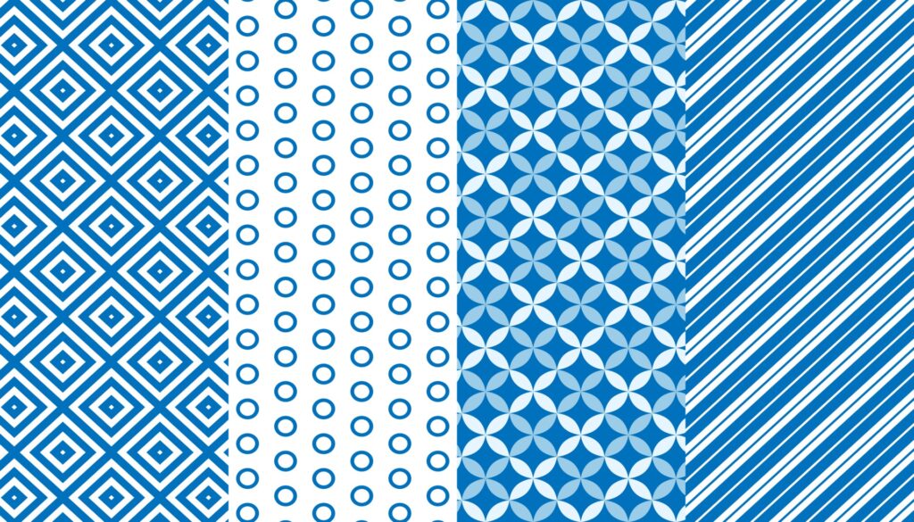 Blue and white seamless pattern set Free Vector