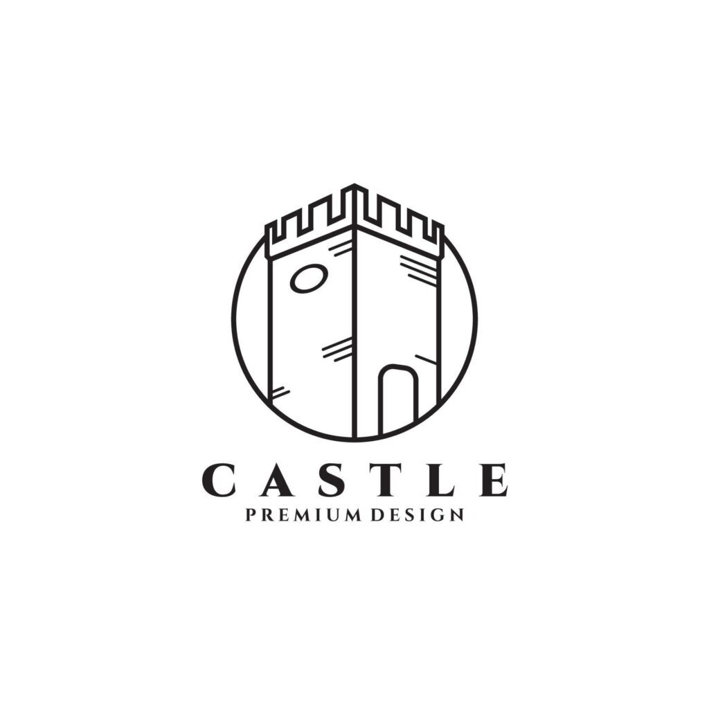 Castle logo vector illustration design, line art simple castle icon Stock Free