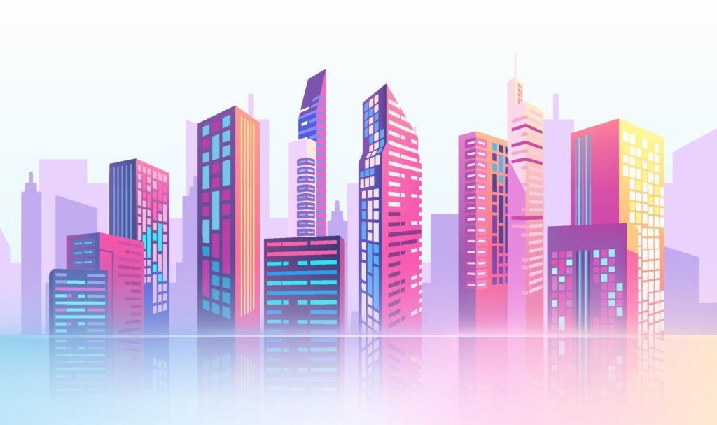 a cityscape with a city in the background. Free Vector