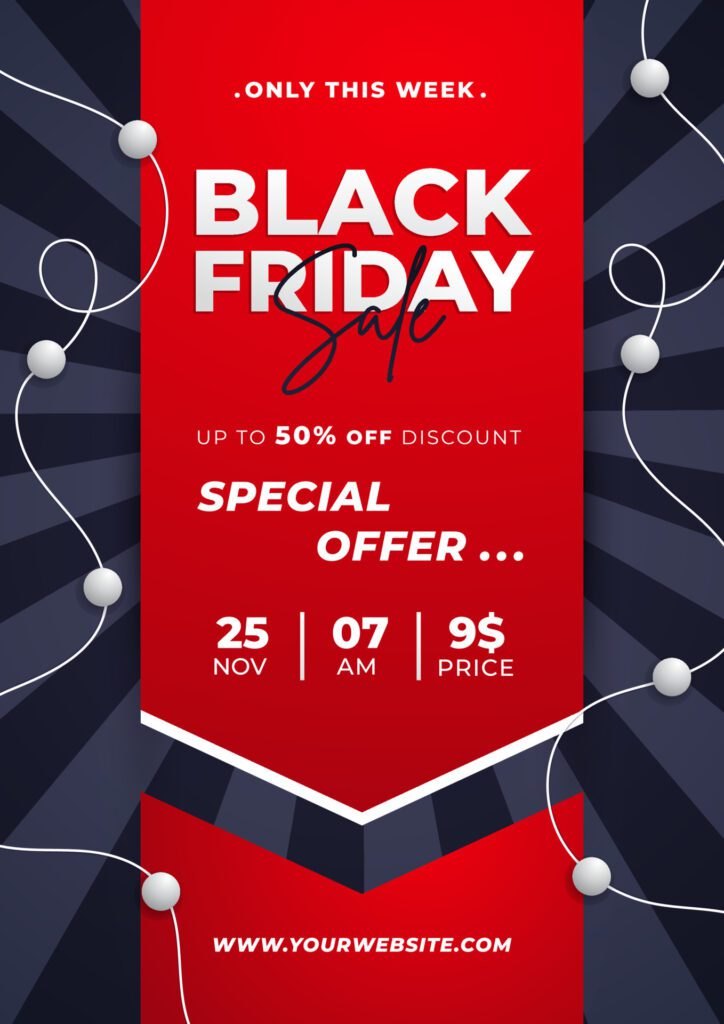 Realistic Black Friday vertical poster template. Free Vector