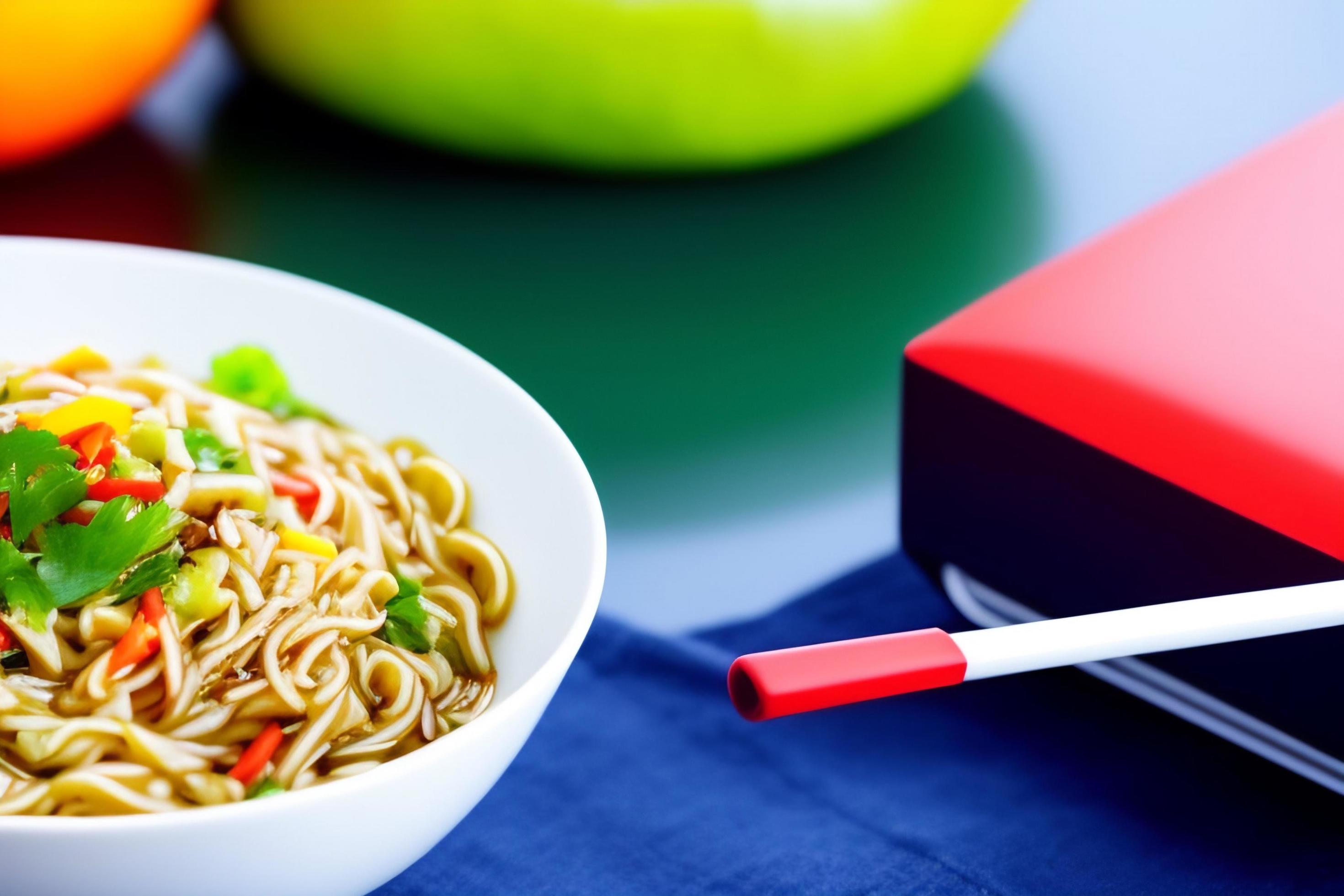 Delicious noodles. Fast food meal with appetizing pasta and chopsticks. Stock Free