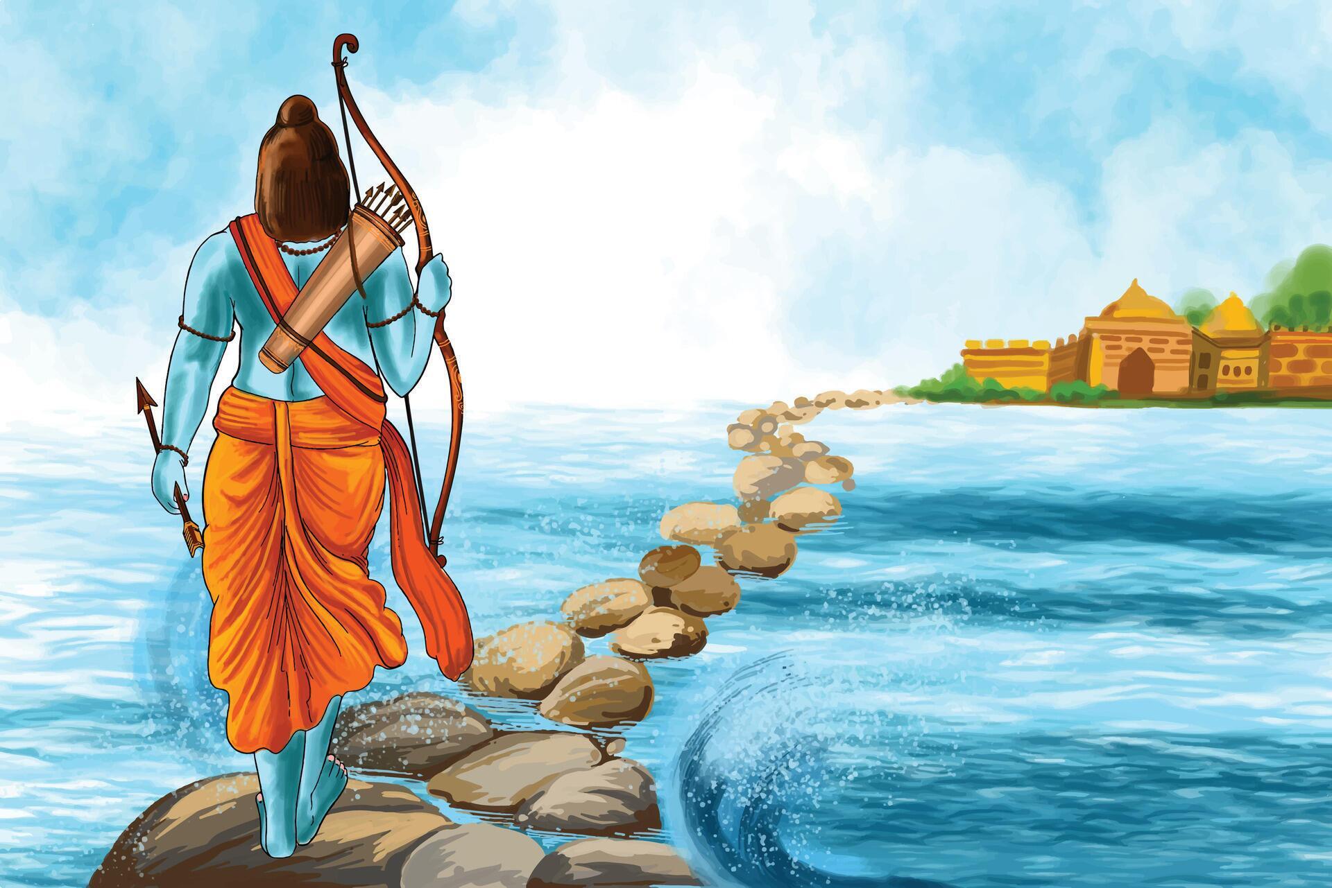 Shri ram navami with bow an arrow card background Stock Free