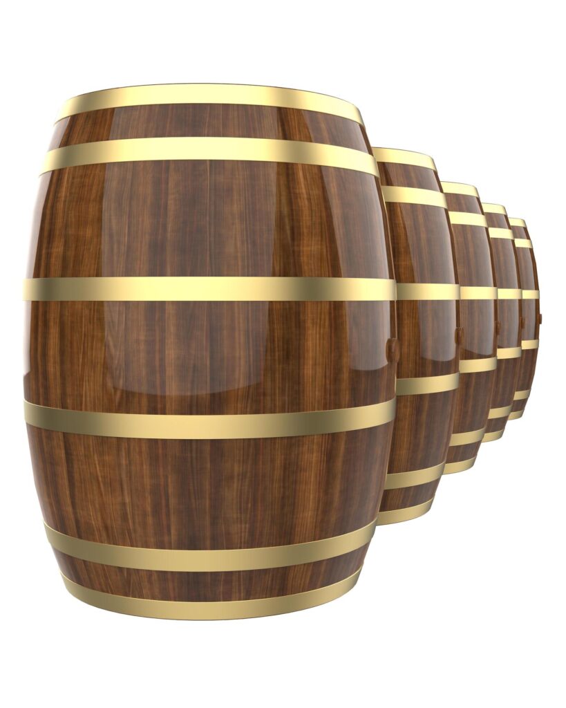 Whiskey barrel close-up scene isolated on background. 3d rendering – illustration Stock Free