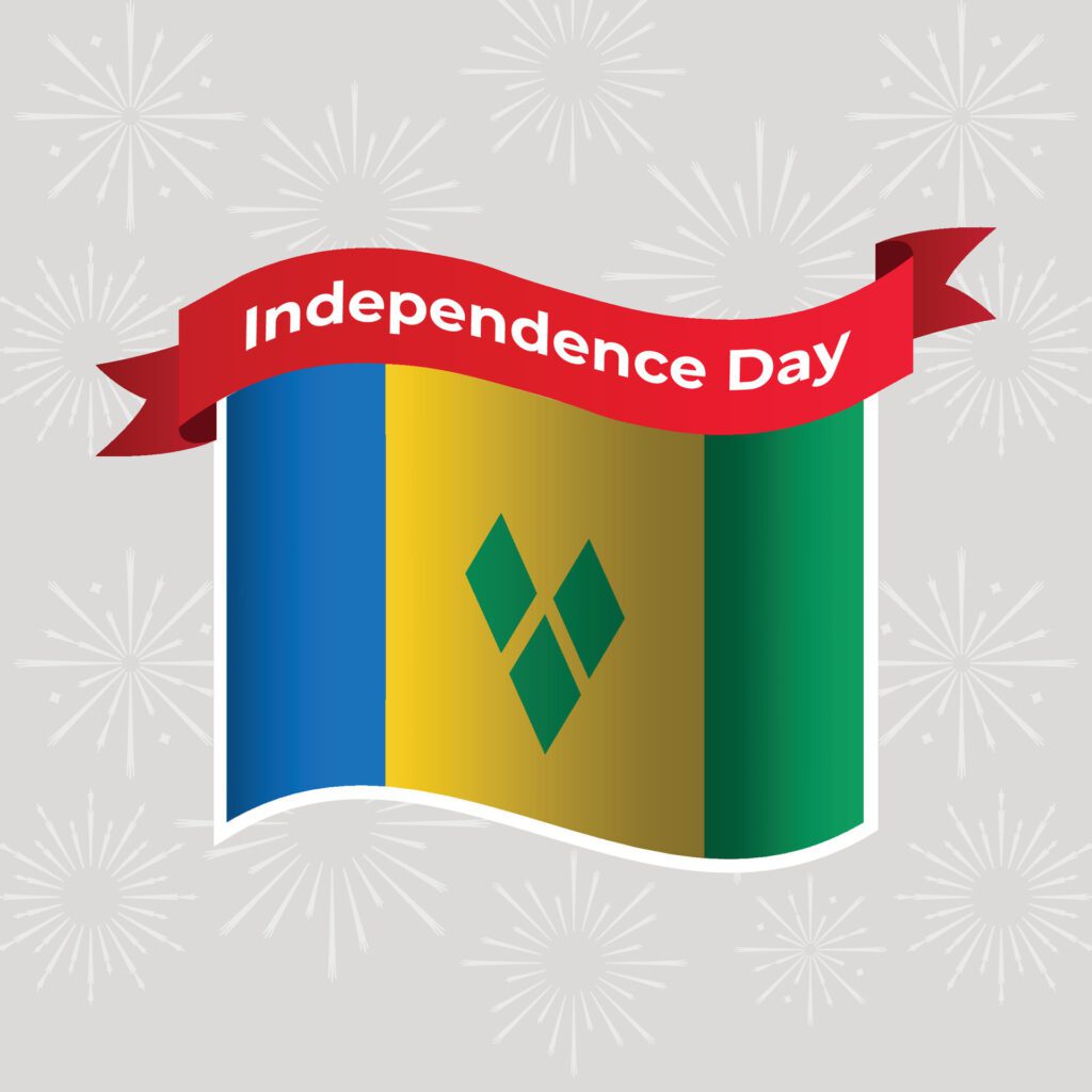 Saint Vincent and the Grenadines Wavy Flag Independence Day Banner Background Free Vector