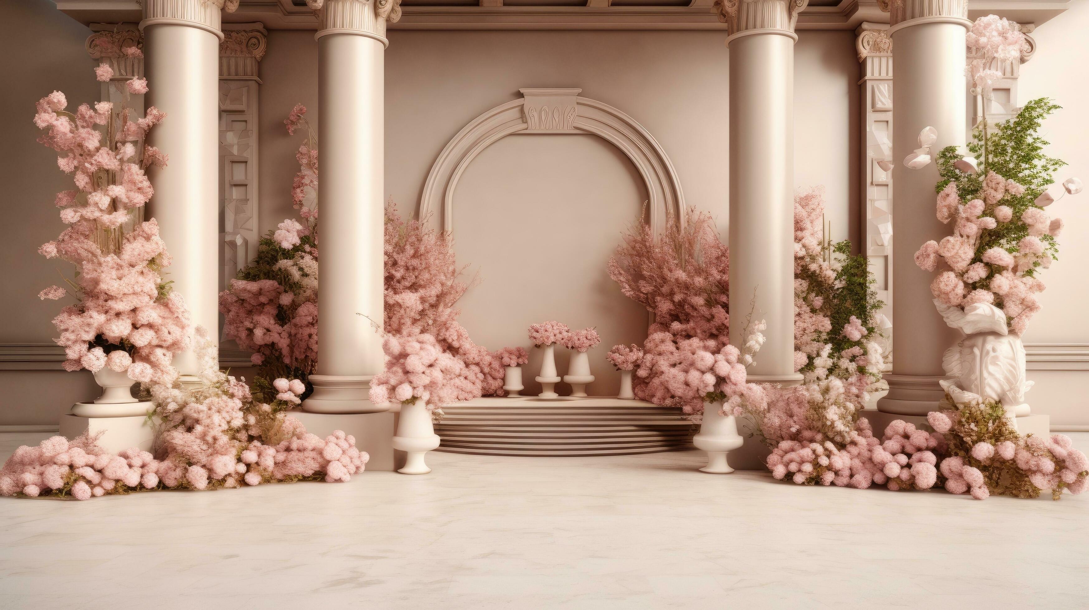 Wedding setting featuring delicate flowers, generative AI Stock Free