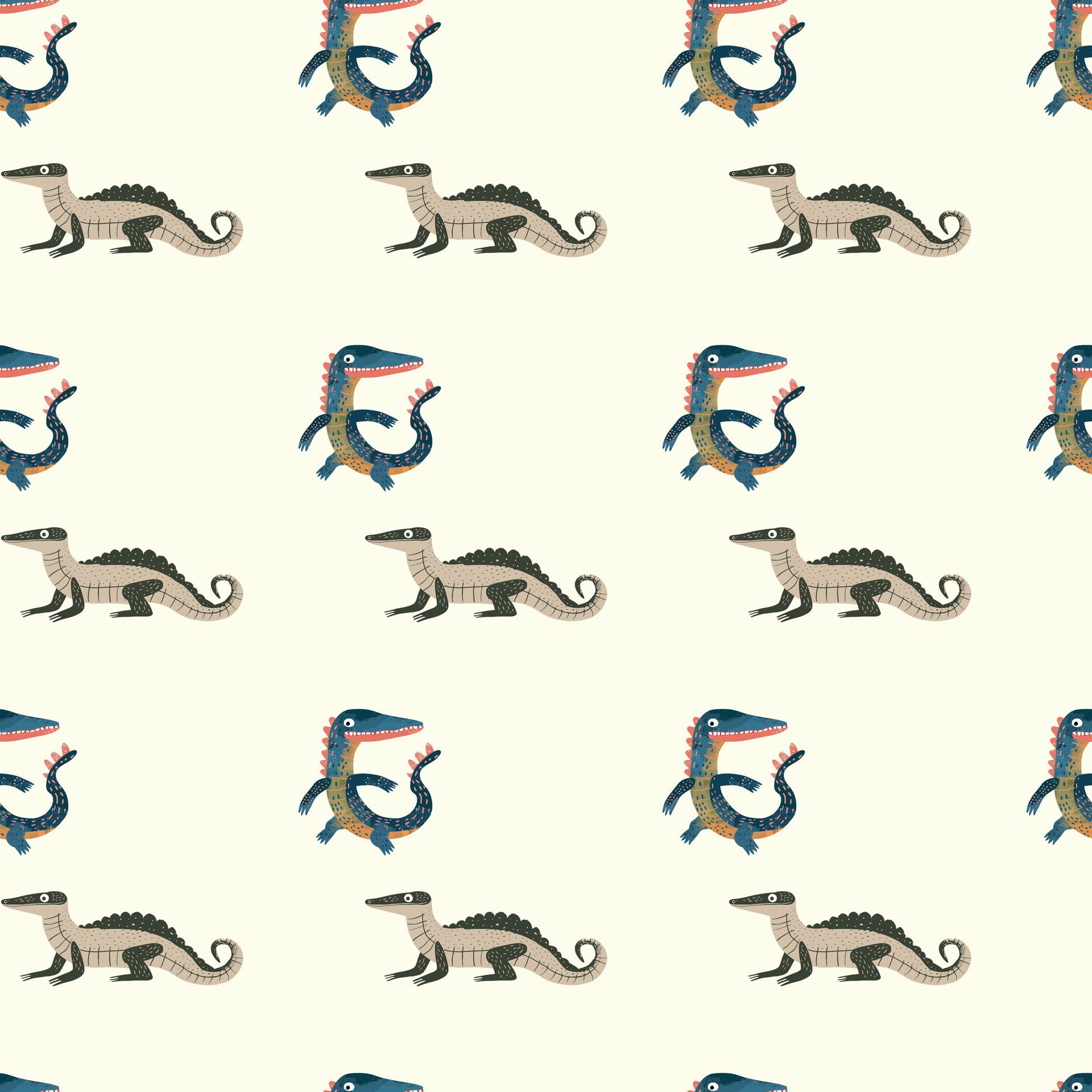 Dragons And Crocodiles Seamless Pattern Design Free Vector