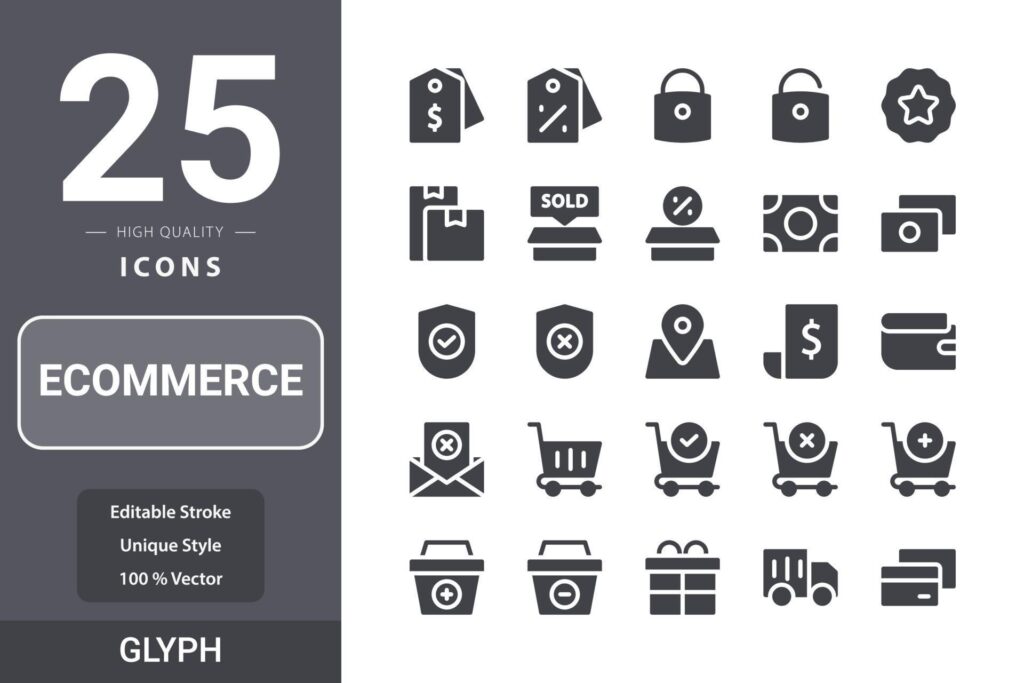 Ecommerceicon pack for your web site design, logo, app, UI. Ecommerce icon glyph design Stock Free