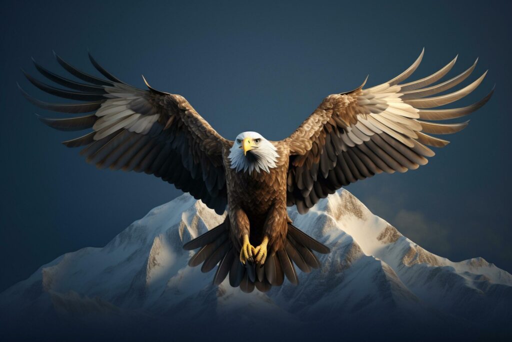 Bald Eagle Soaring Against a Mountainous Free Photo