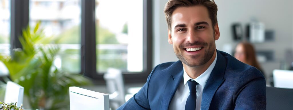 Confident Business Executive Enjoying Successful Career at the Office Stock Free