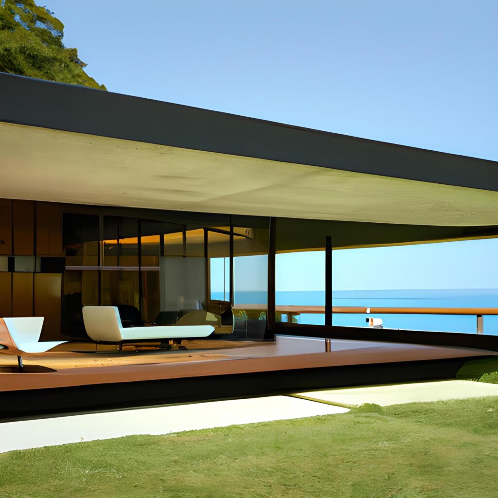 mid century modern style house overlooking the ocean Stock Free