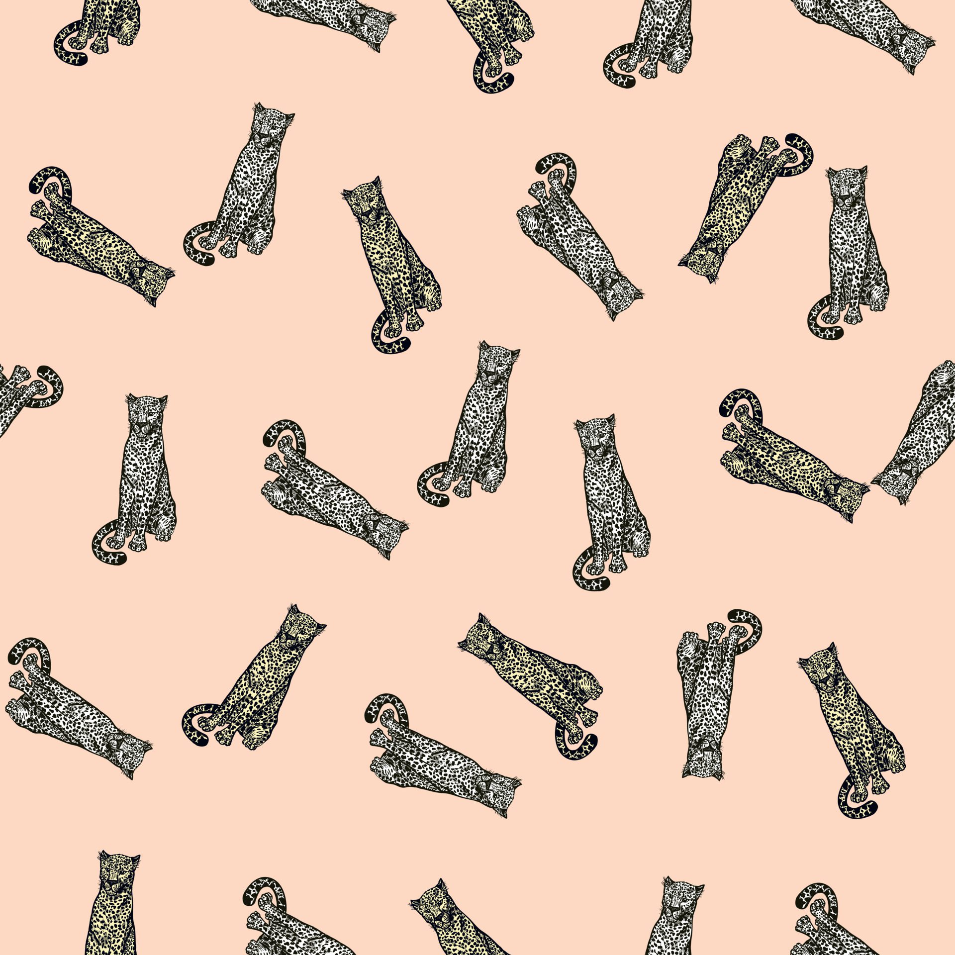 Leopard sitting seamless pattern. Vintage wildlife animals background. Free Vector