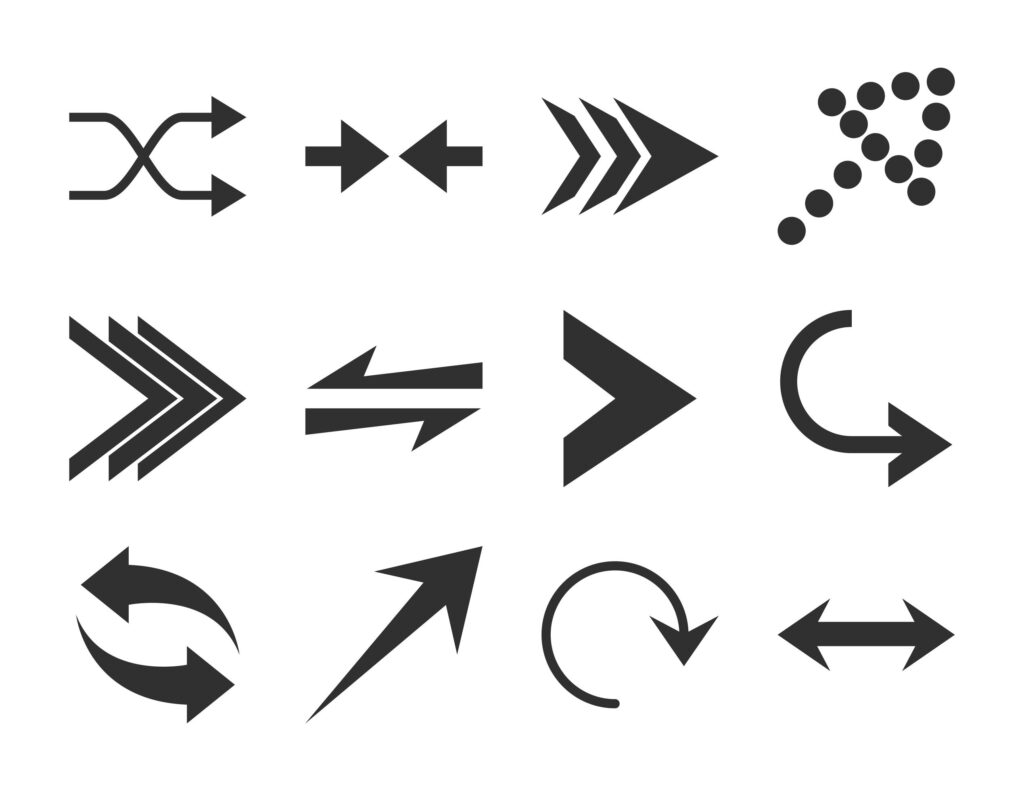 arrows direction guide cursor web navigation icons set silhouette style Stock Free