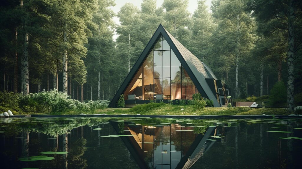 Form of a house-shaped pond located in a lush forest Illustration Stock Free