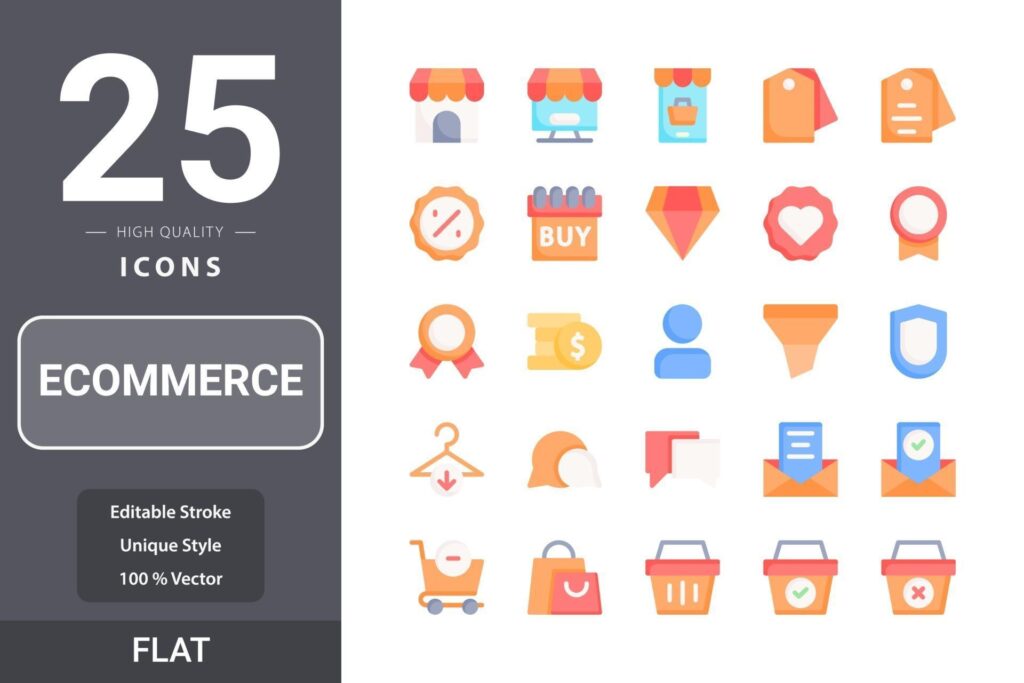 Ecommerceicon pack for your web site design, logo, app, UI. Ecommerce icon flat design Stock Free