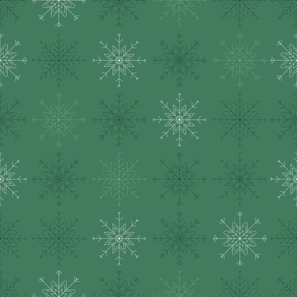 Seamless snowflake pattern in green, snowflake line geometric shapes, ideal for winter and Christmas themed designs. Not . Free Vector