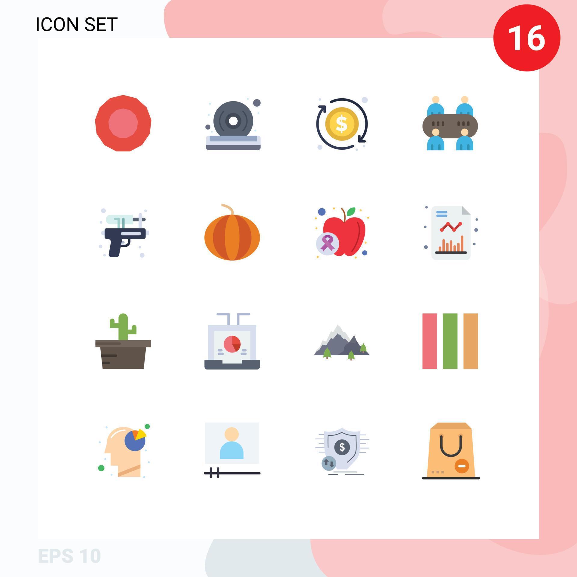 Set of 16 Modern UI Icons Symbols Signs for watermelon park arrow water gun Editable Pack of Creative Vector Design Elements Stock Free